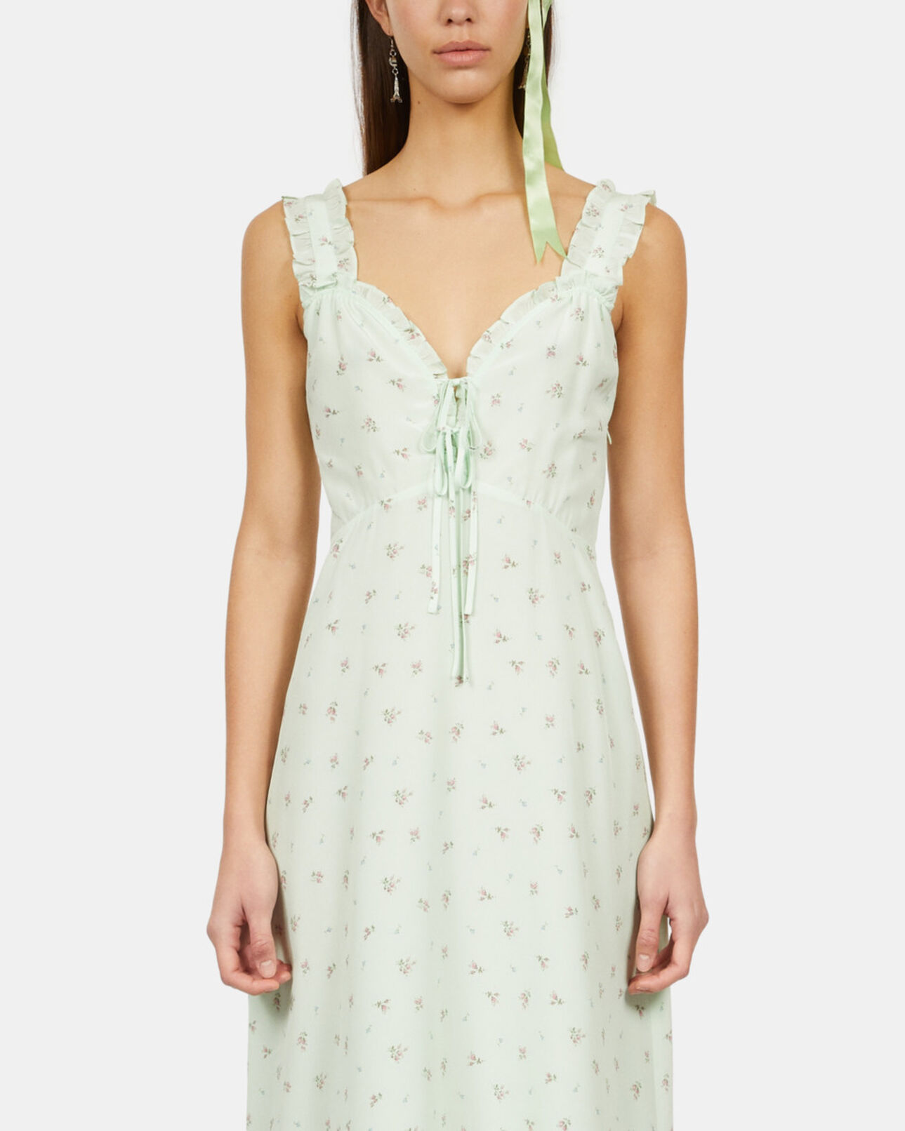 The Kooples FEMME GREEN robe longue fleurie en soie