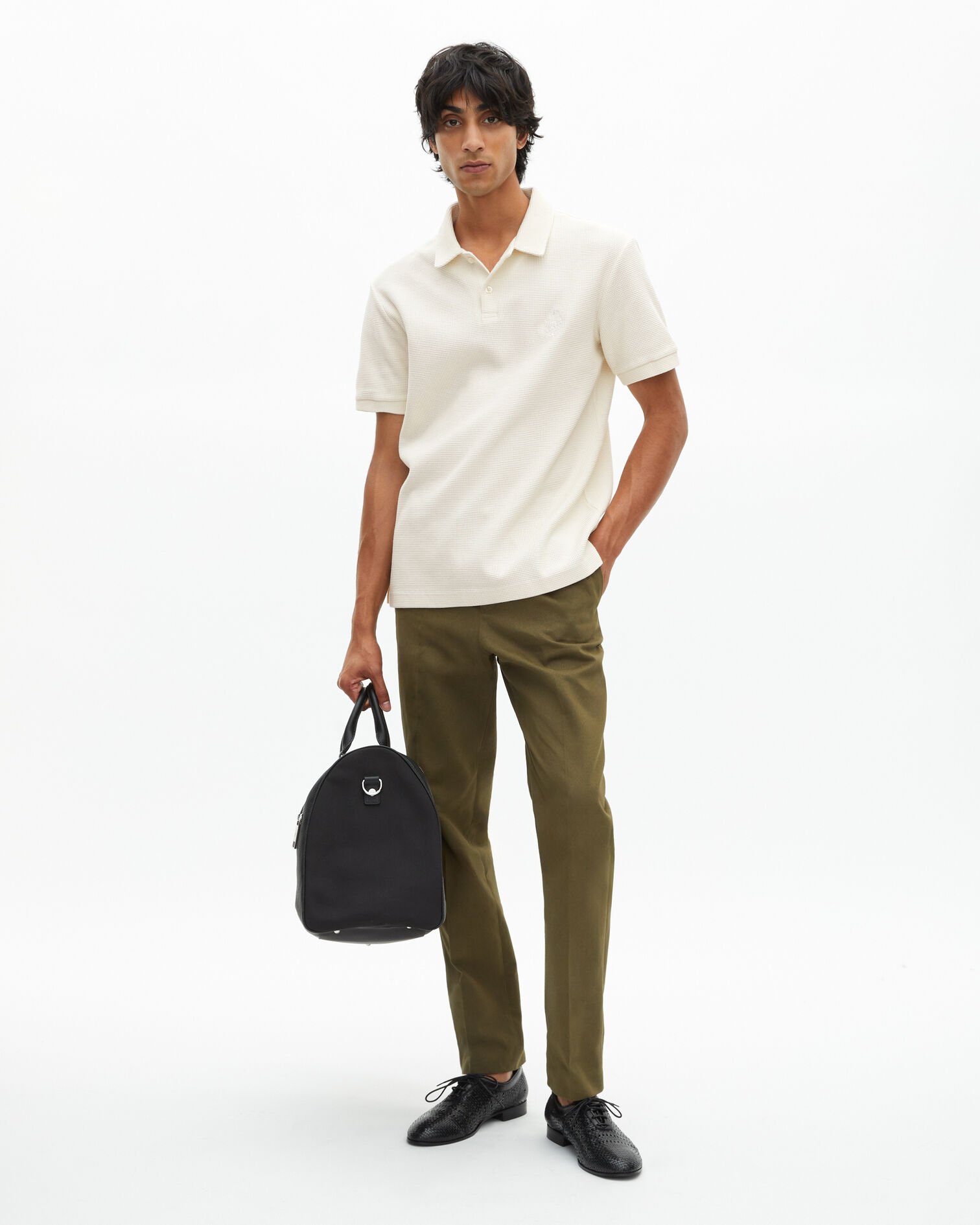 Honeycomb polo shirt with ecru crest, ECRU, hi-res image number null