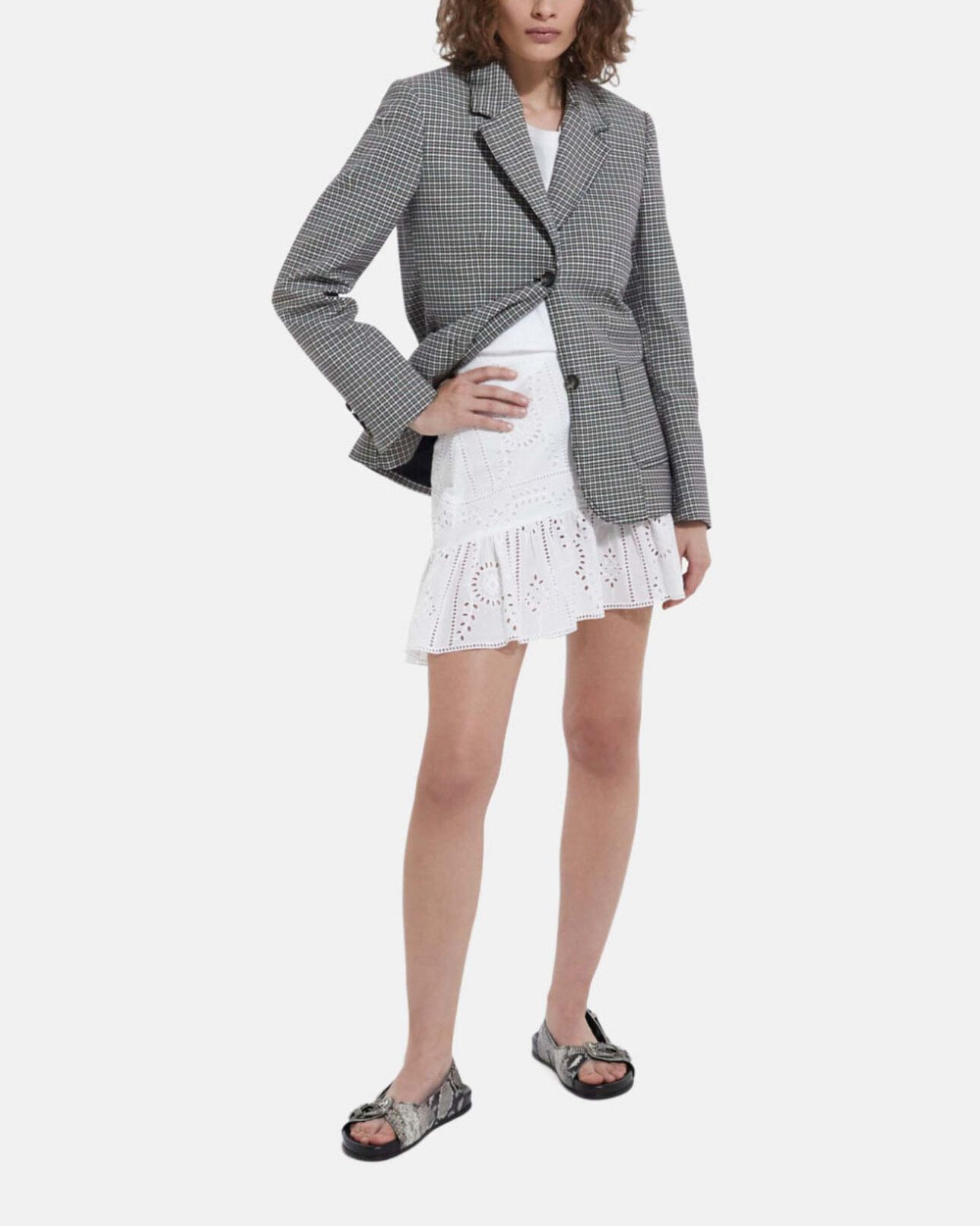 The Kooples FEMME WHITE jupe habillée blanche courte coton brodée
