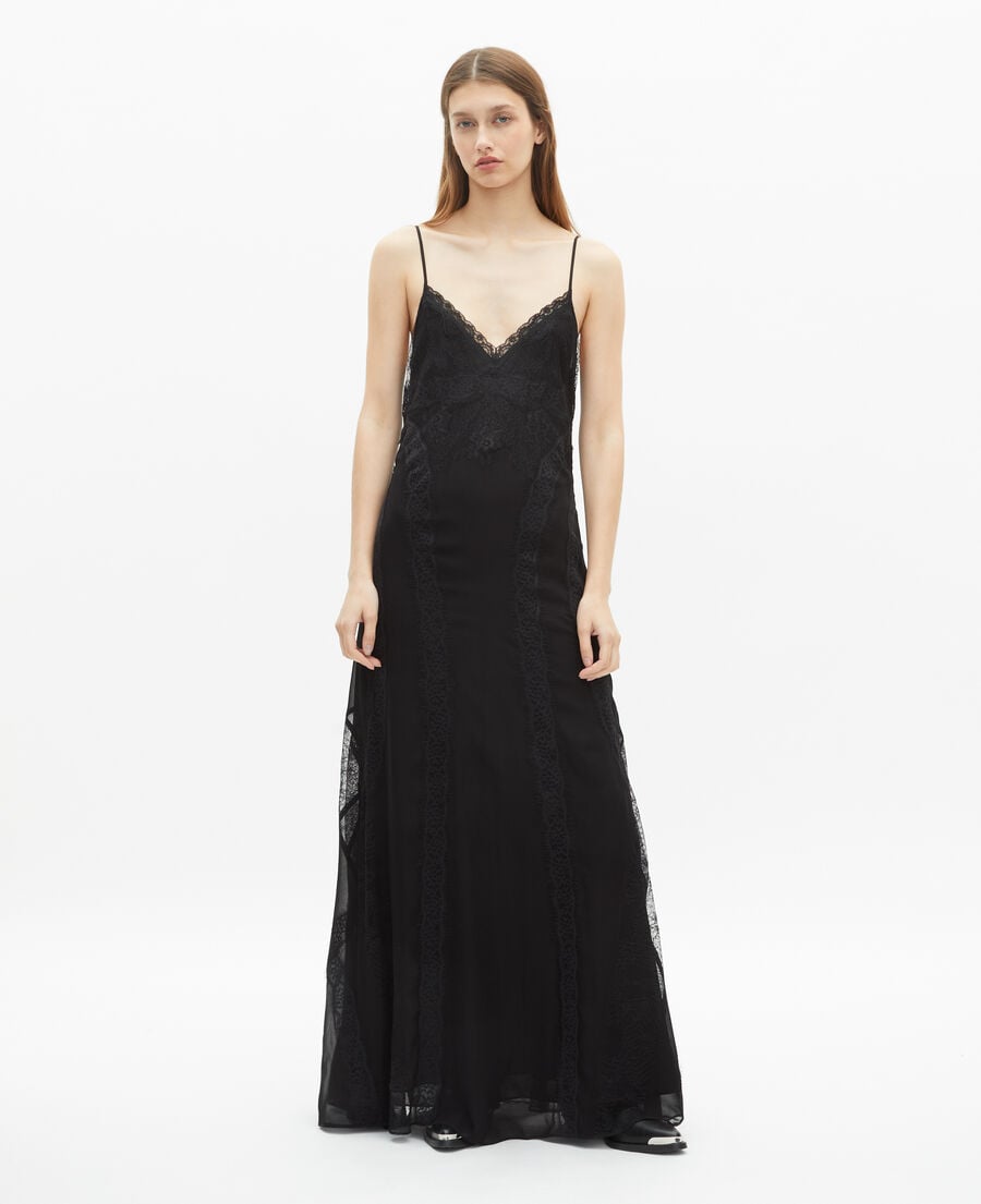 The Kooples WOMEN BLACK long dress with black lace