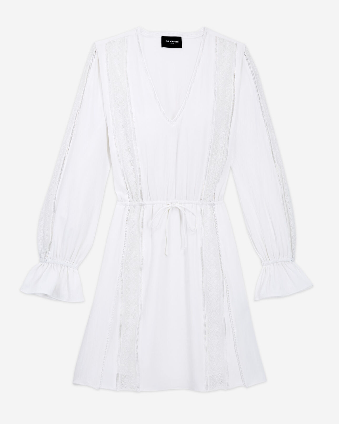 The Kooples FEMME WHITE robe blanche dentelle courte détails ajourés