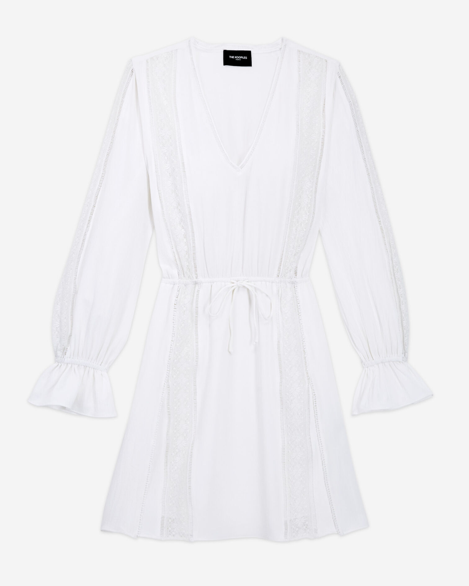 Robe blanche dentelle courte détails ajourés, WHITE, hi-res image number null