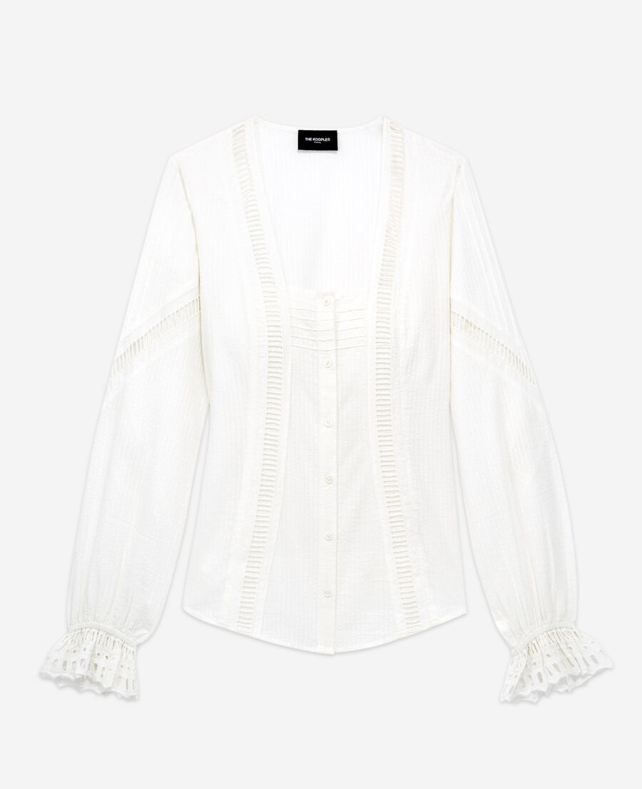The Kooples FEMME OFF WHITE top manches longues écru coton brodé