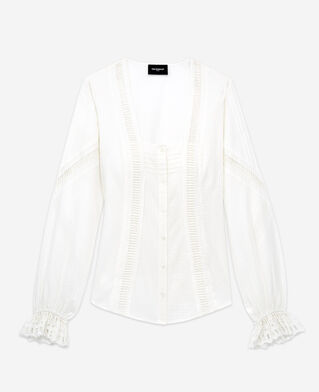 The Kooples FEMME OFF WHITE top manches longues écru coton brodé