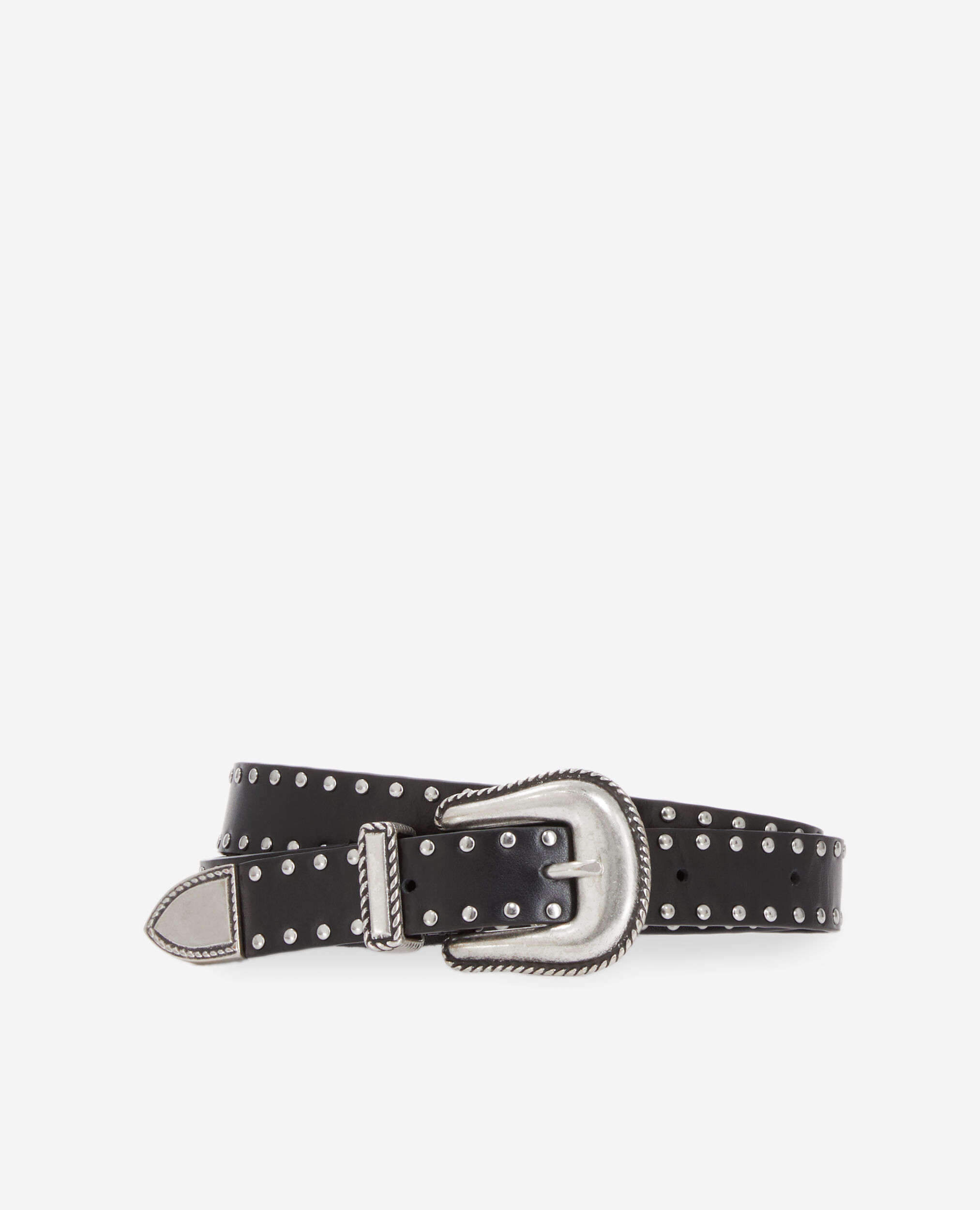 Black leather belt with studs, BLACK, hi-res image number null