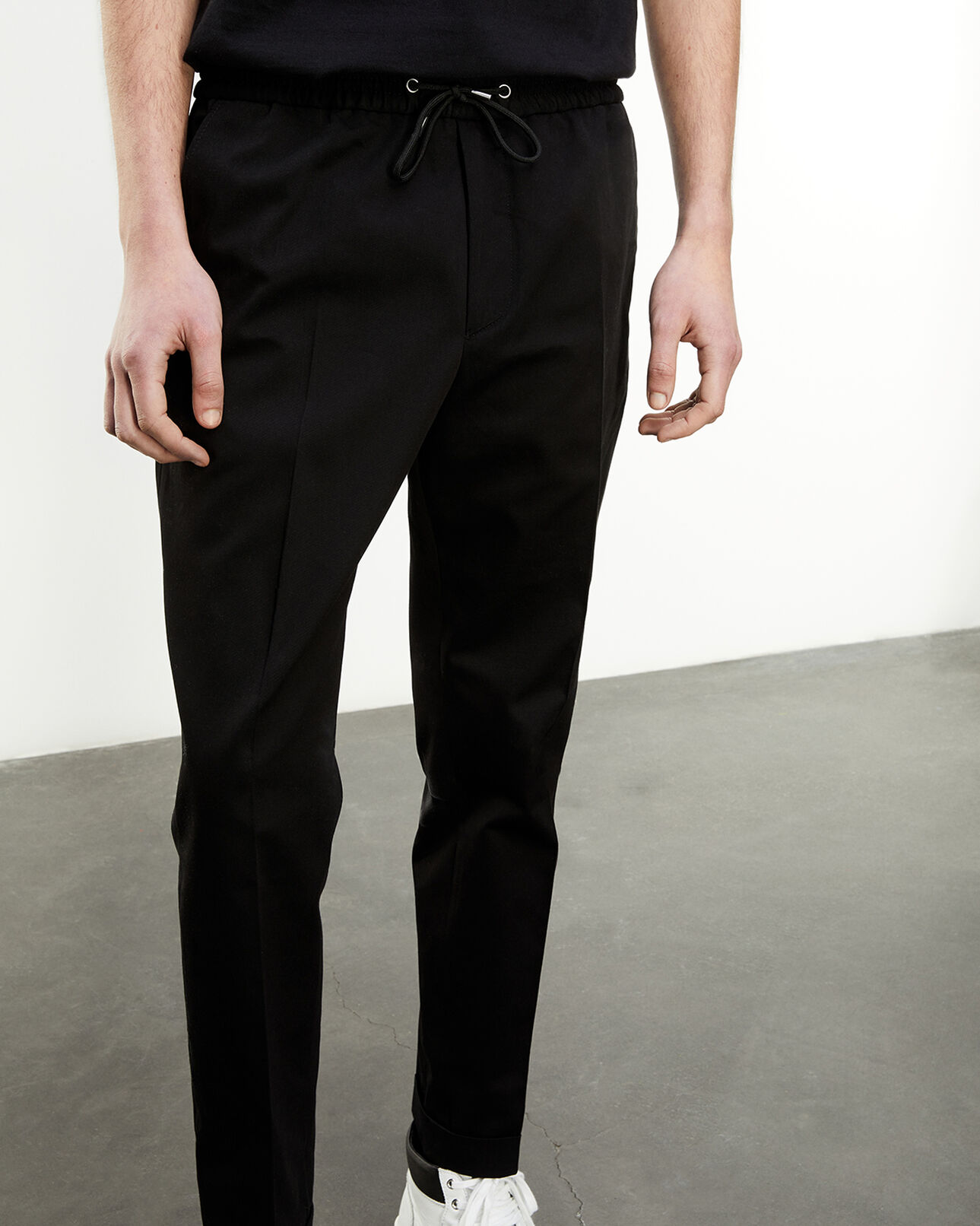 The Kooples HOMME BLACK pantalon taille élastique coton noir
