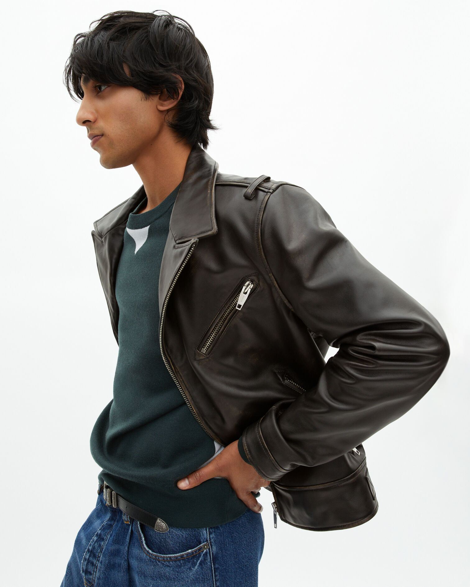 Black leather biker jacket, BLACK USED LIGHT, hi-res image number null