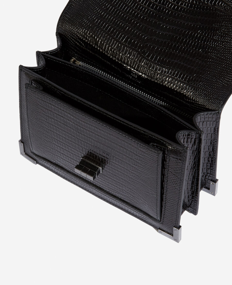 kleine emily tasche aus schwarzem strukturiertem lackleder