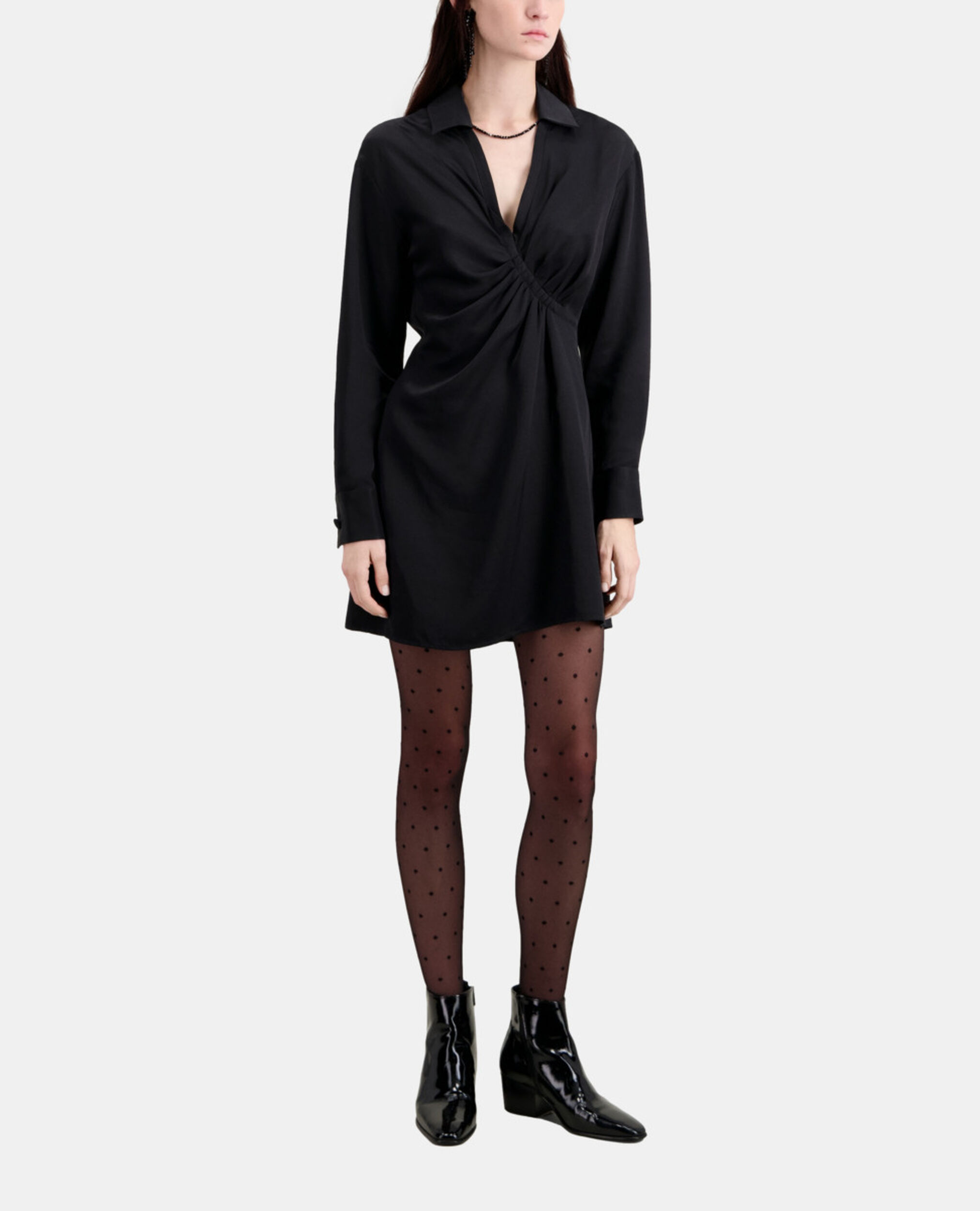 Short black dress with draping, BLACK, hi-res image number null