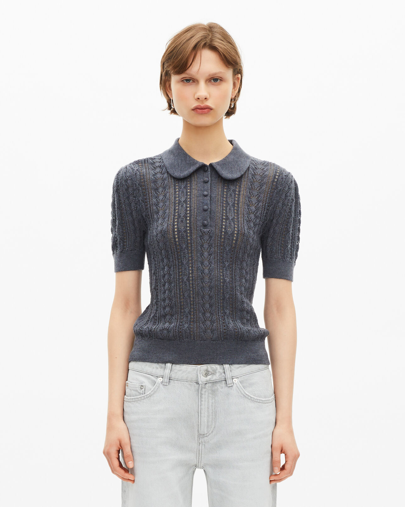 The Kooples F ANTHRACITE grey merino wool short-sleeve sweater