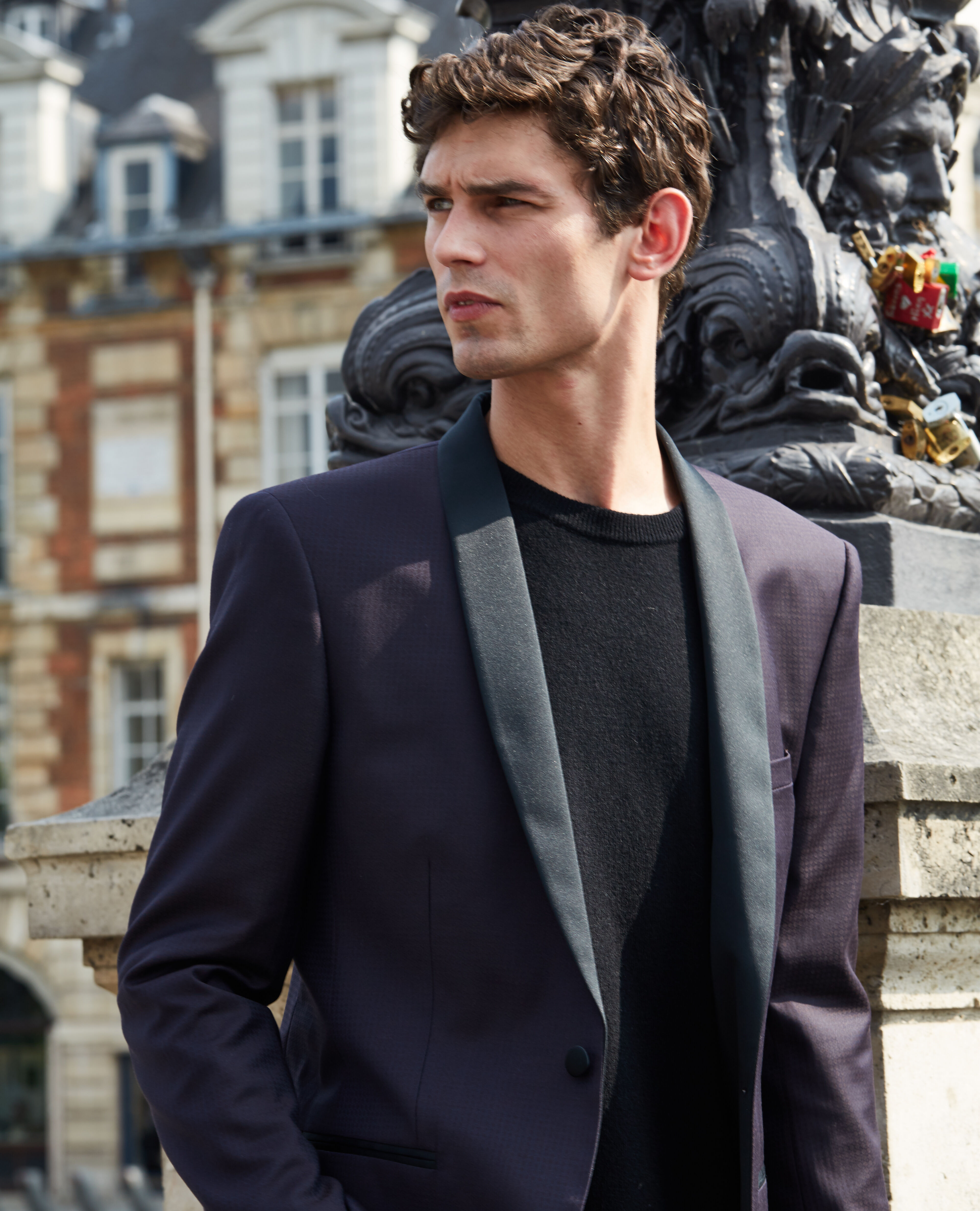 Wool suit jacket with diamond micro motif
