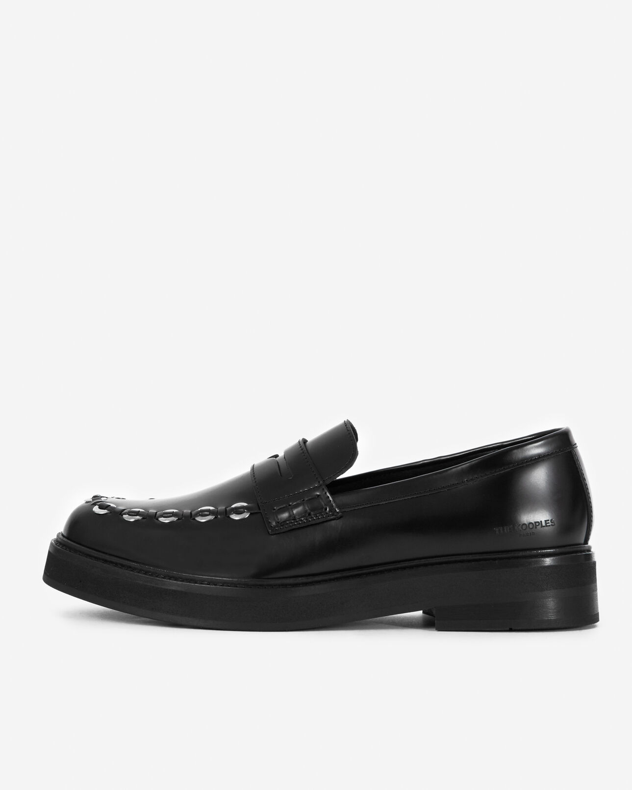 The Kooples FEMME BLACK mocassins noirs cuir à œillets tressés