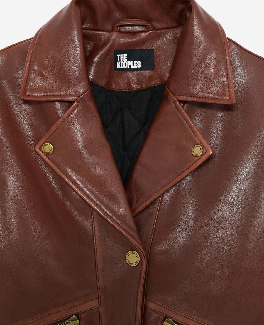 The Kooples WOMEN BROWN loose-fitting brown leather jacket
