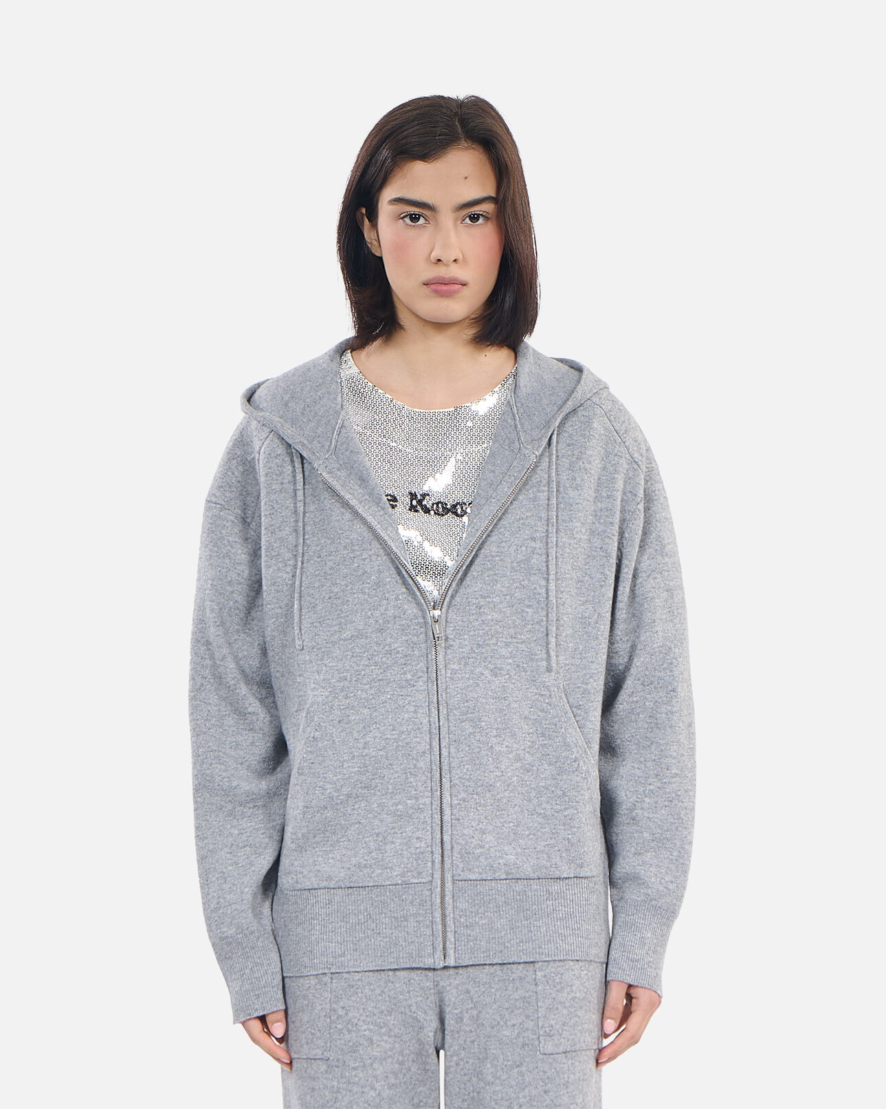 The Kooples WOMEN MIDDLE GREY MEL grey wool and cashmere hoodie