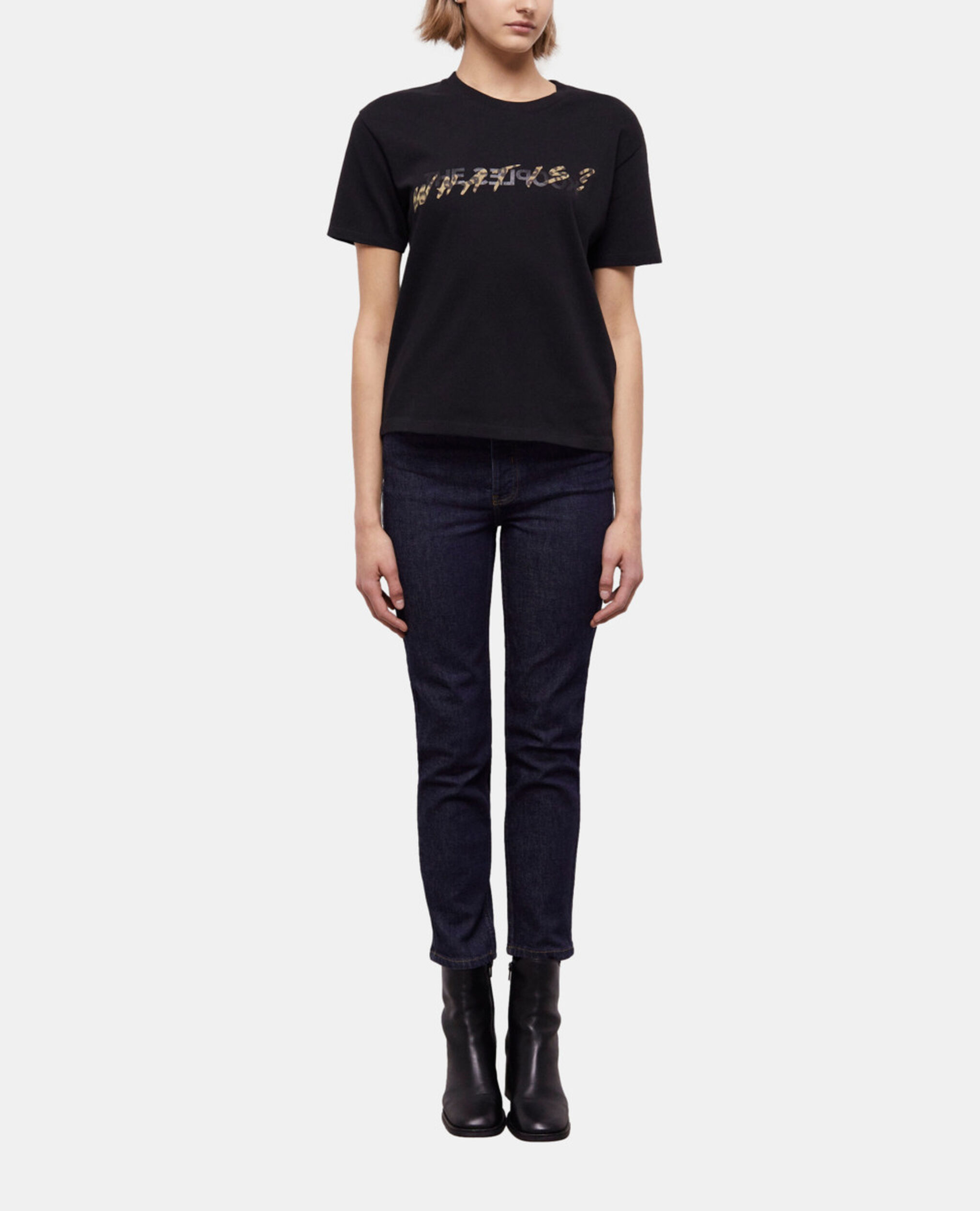 Black and leopard print What is T-shirt, BLACK, hi-res image number null