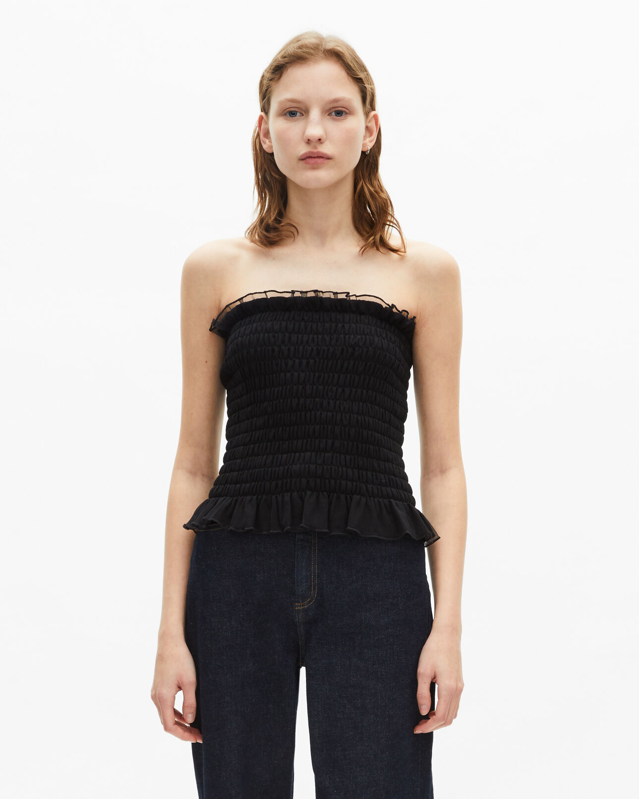 The Kooples WOMEN BLACK black smoky bustier top