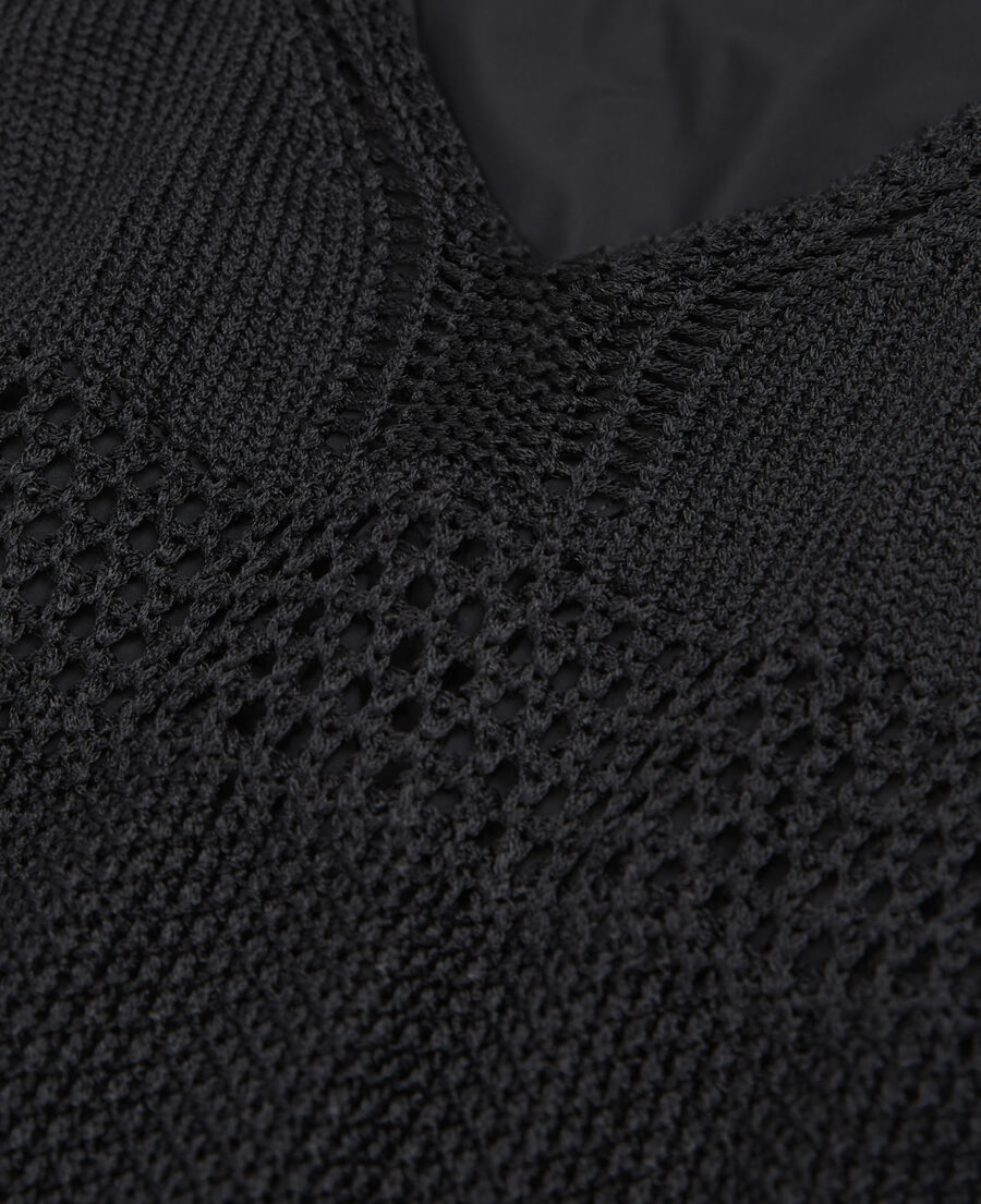 long sleeveless black mesh dress