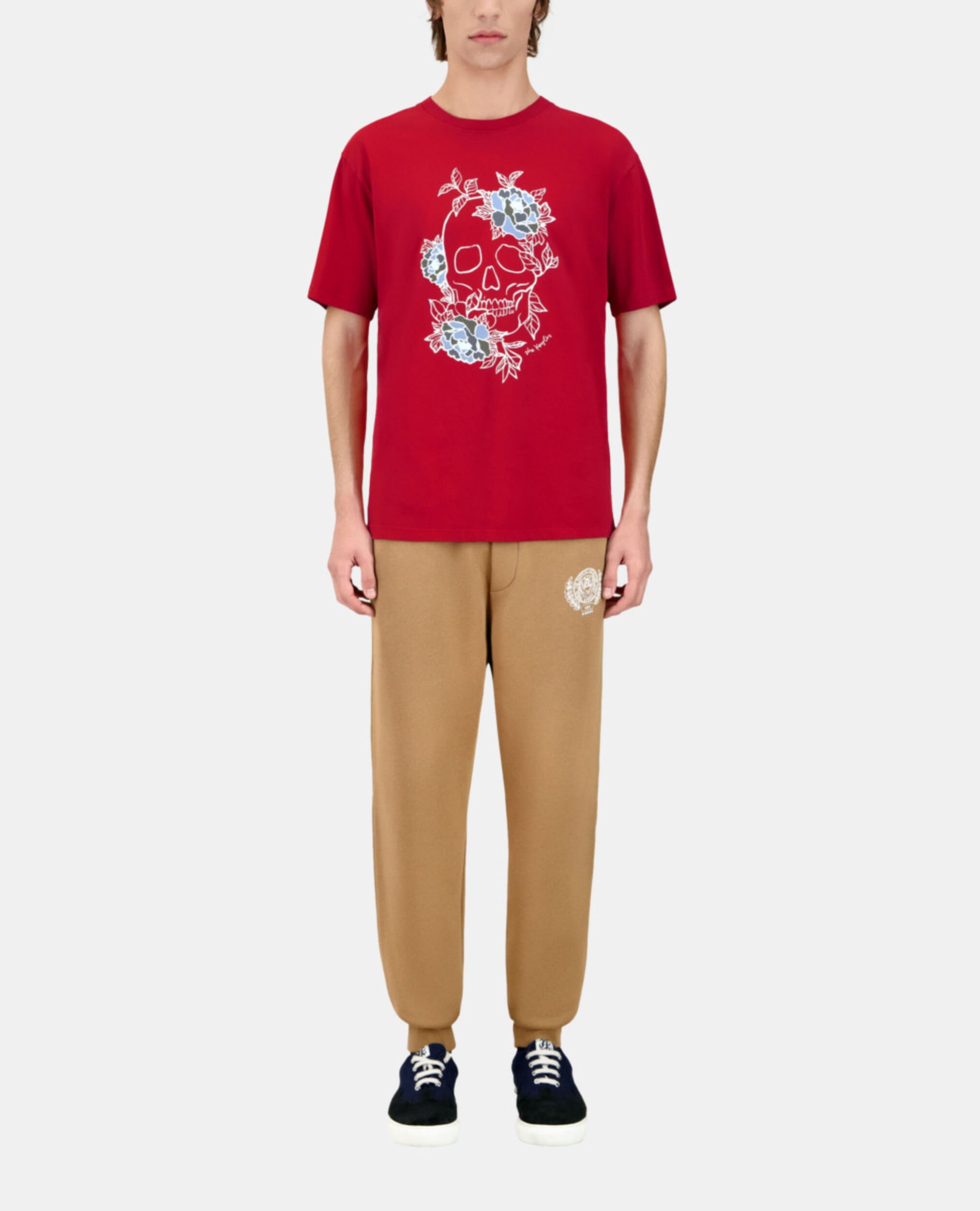 Men's red t-shirt with Flower skull serigraphy, CHERRY, hi-res image number null