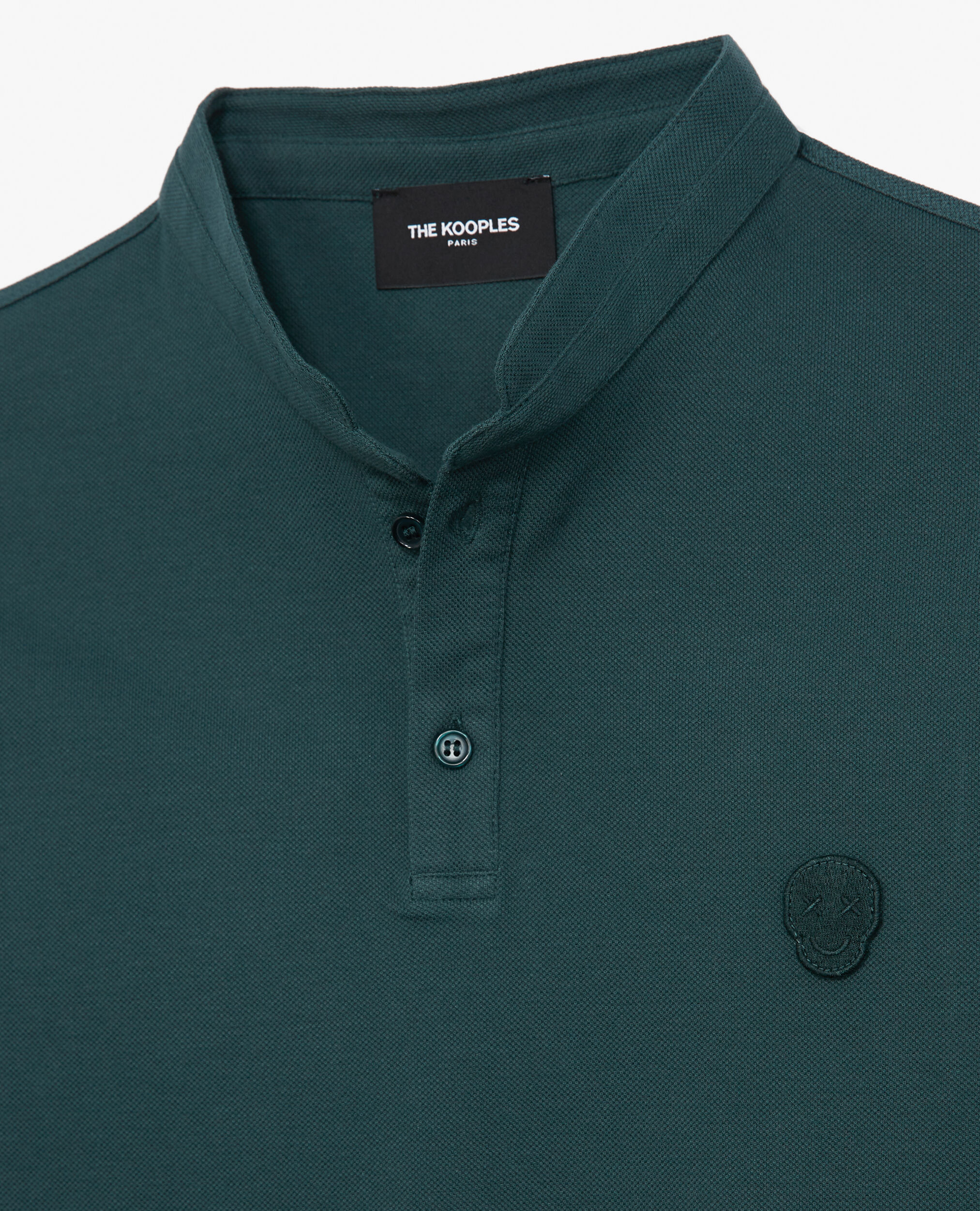 Dark green cotton polo w/officer collar/badge, DARK GREEN, hi-res image number null