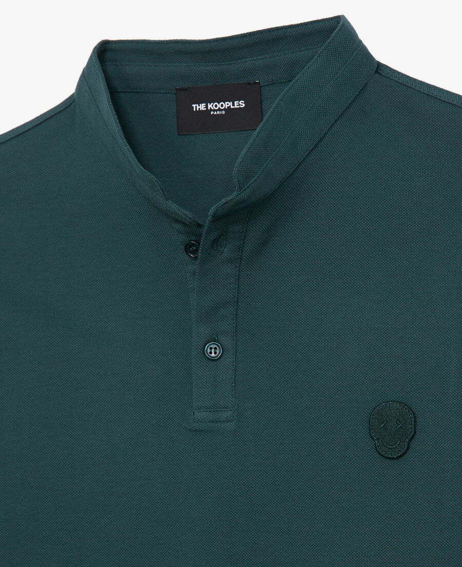 dark green cotton polo w/officer collar/badge
