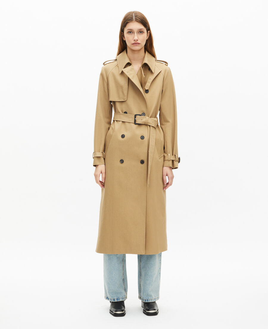 The Kooples WOMEN BEIGE long beige cotton trench coat