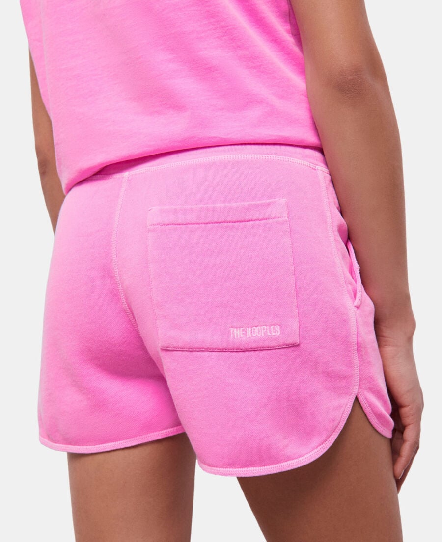 The Kooples WOMEN FLUO PINK fluorescent pink fleece shorts with logo