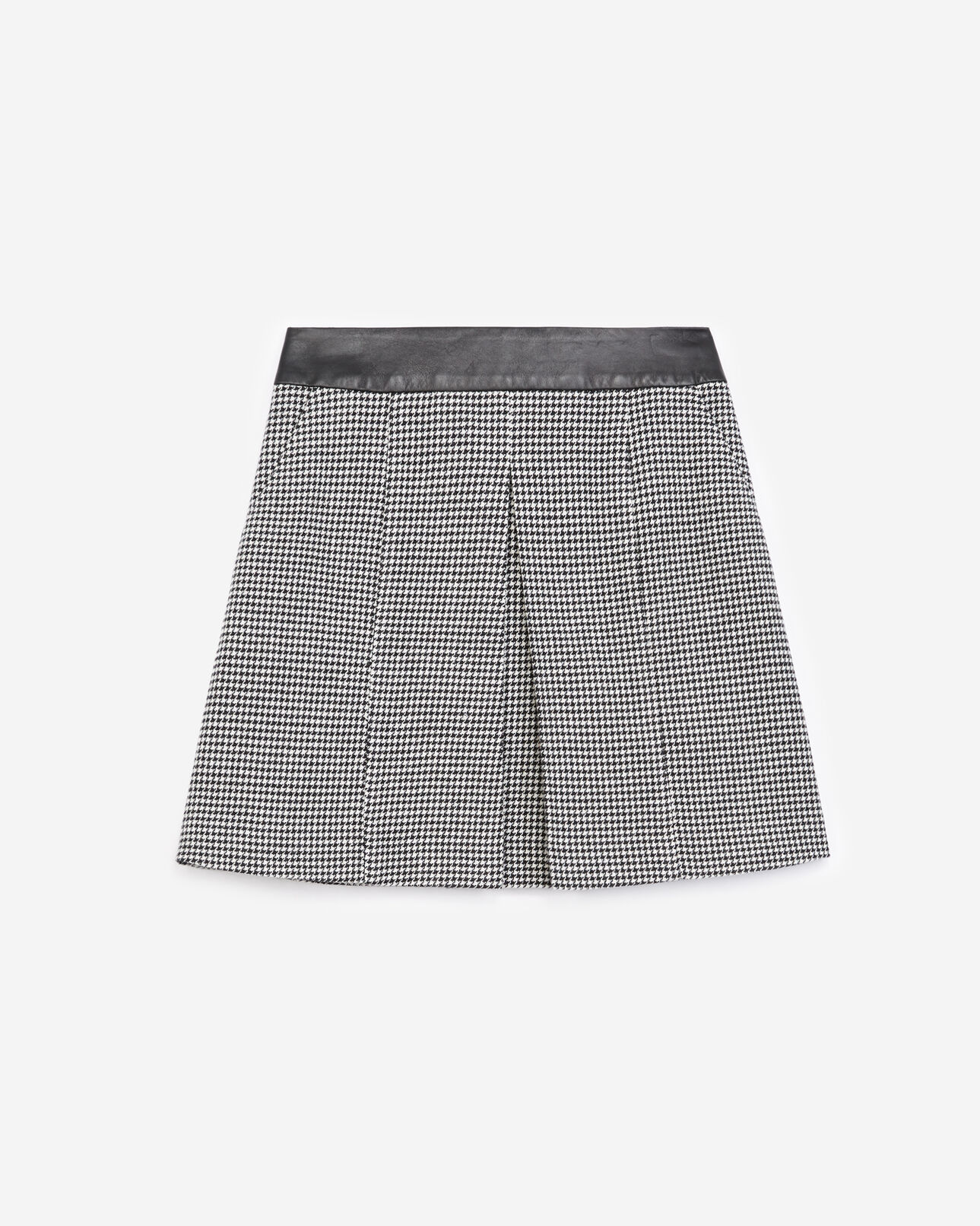 The Kooples WOMEN BLACK houndstooth wool skirt with leather details