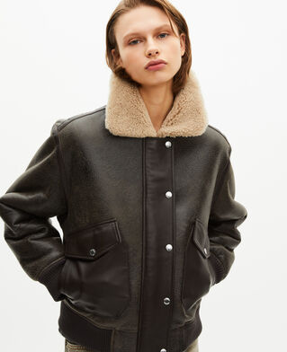 The Kooples FEMME BROWN peau lainée courte marron