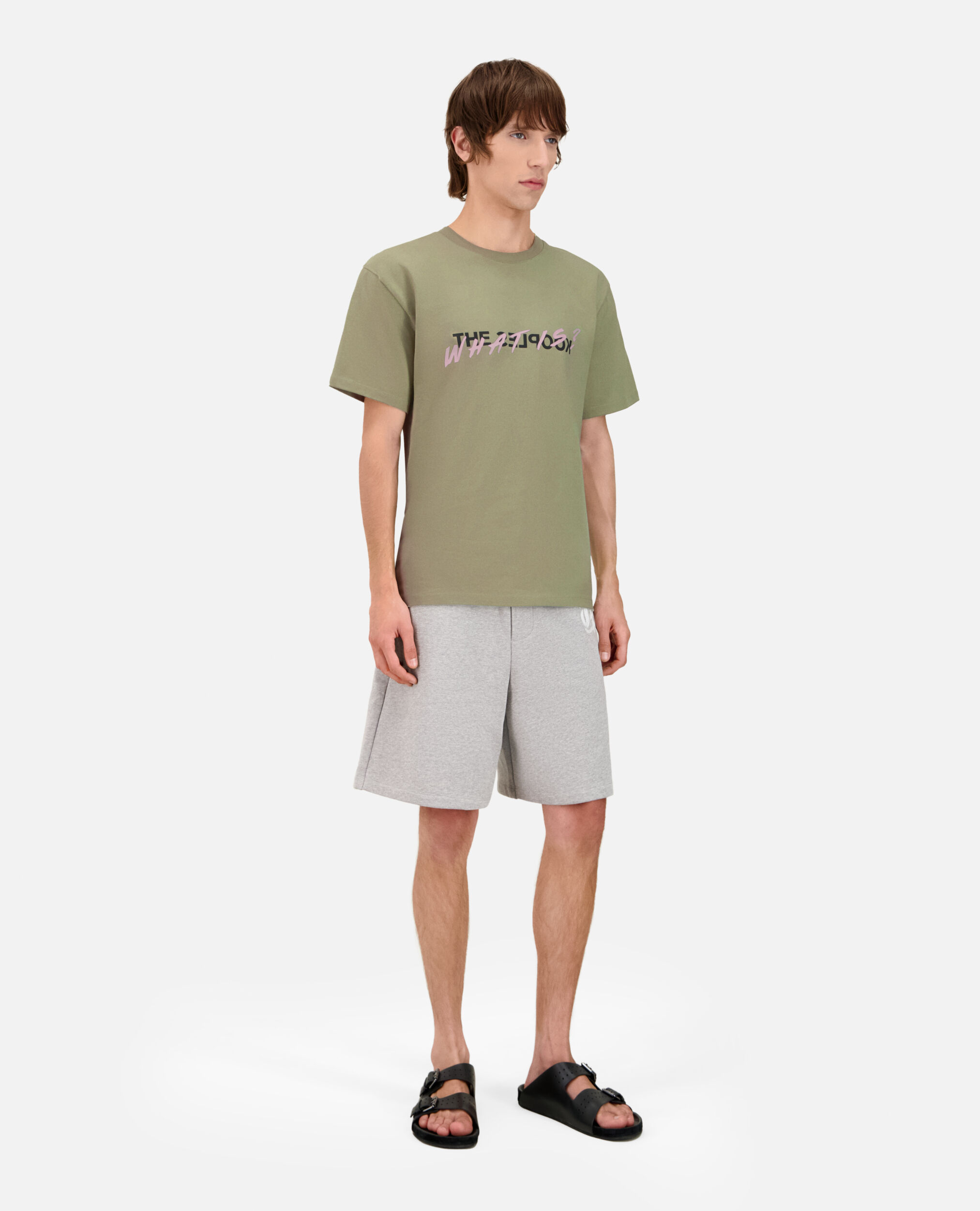 Hellgrünes T-Shirt mit What is-Schriftzug, KAKI GREY, hi-res image number null