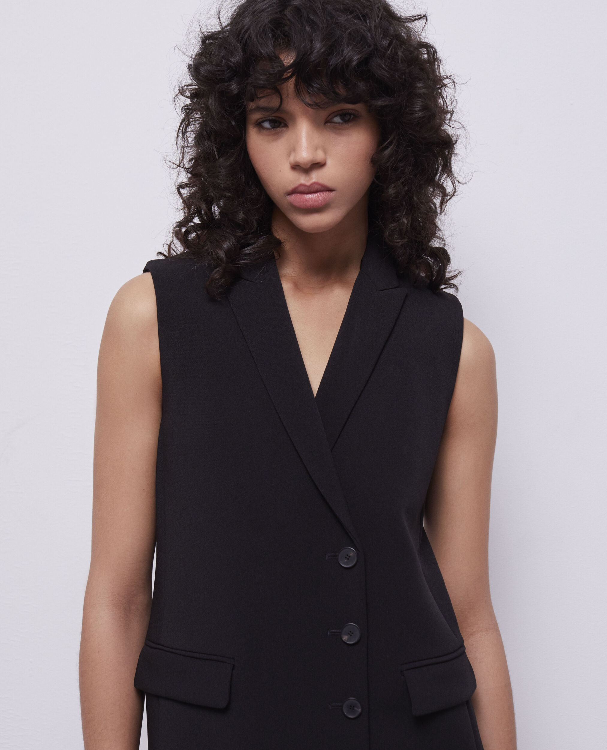 Robe courte en crêpe noire, BLACK, hi-res image number null