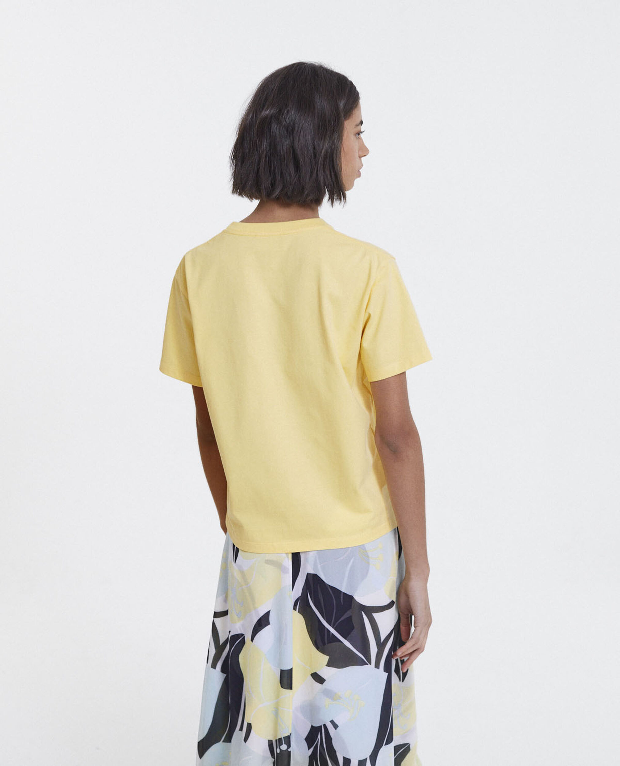 Yellow cotton T-shirt with The Kooples triple logo, YELLOW, hi-res image number null