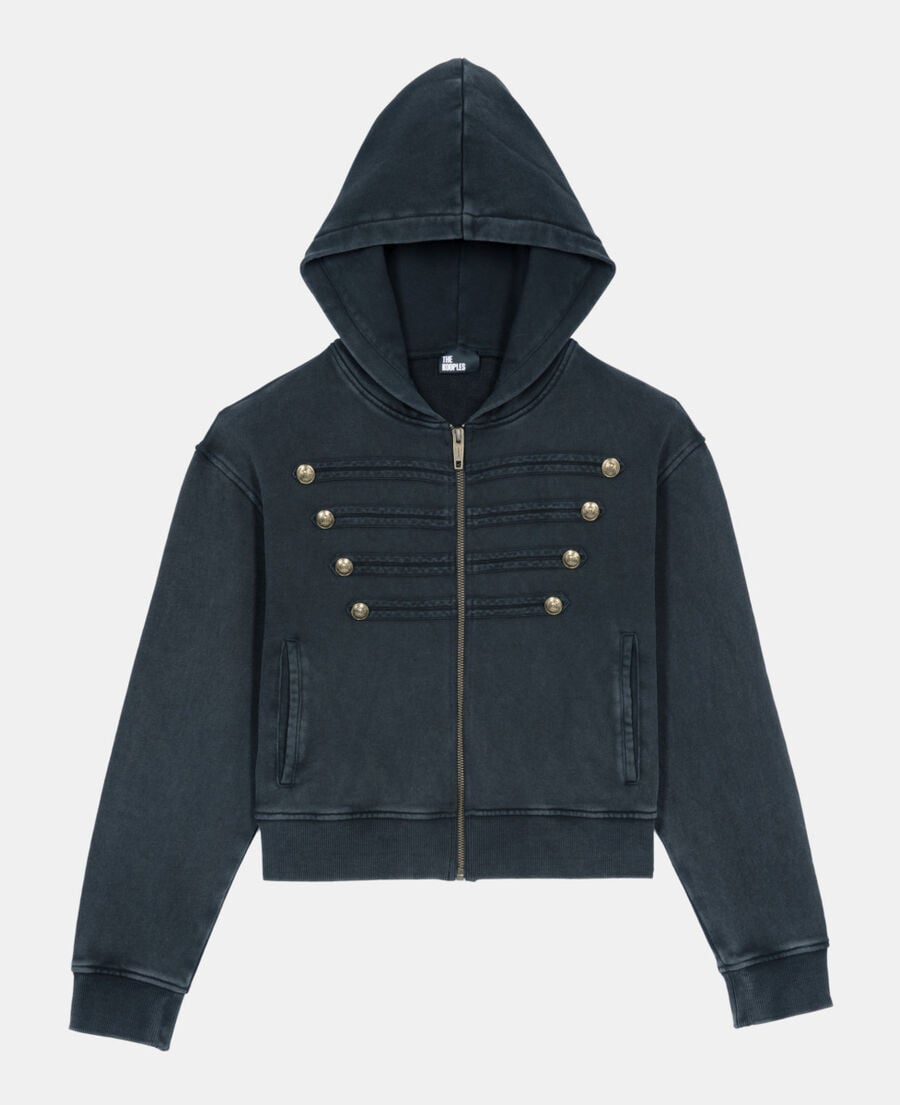 The Kooples WOMEN BLACK WASHED black officer style hoodie