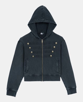 The Kooples WOMEN BLACK WASHED black officer style hoodie