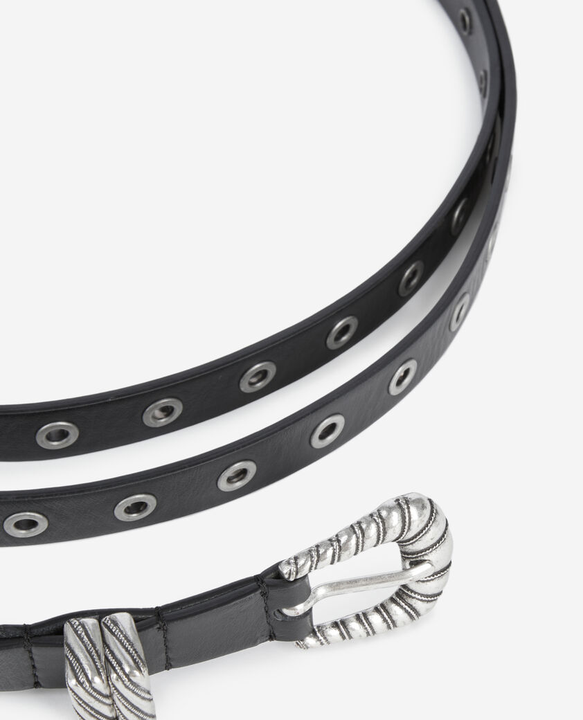The Kooples WOMEN BLACK black leather double wrap belt
