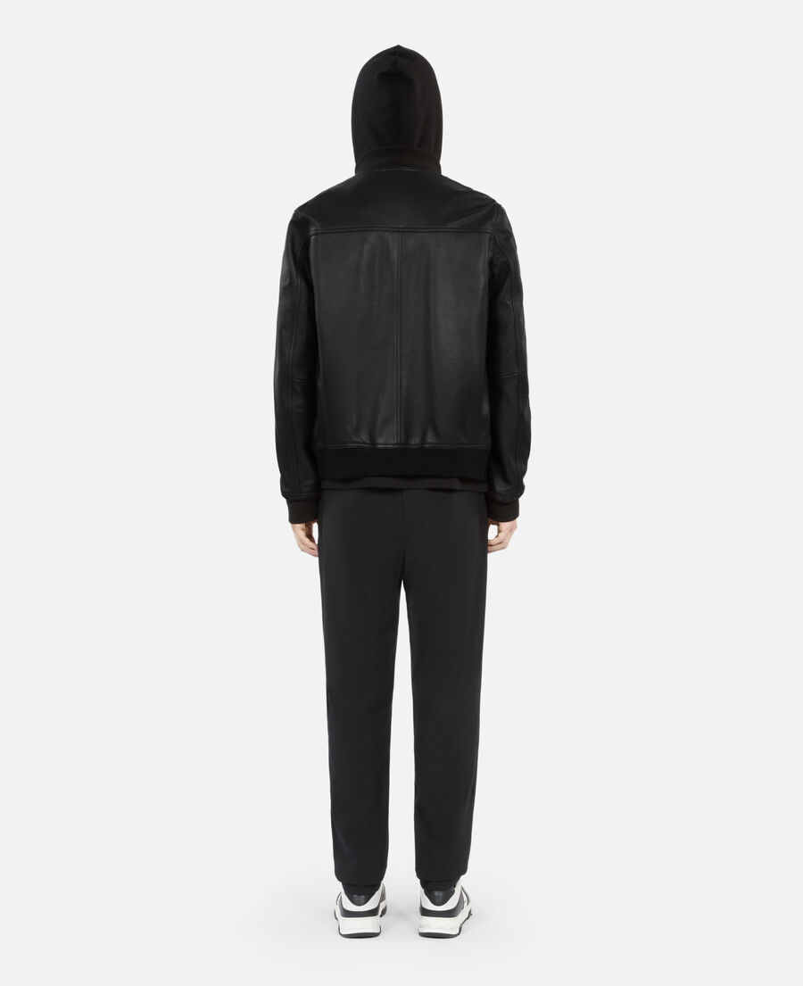 blouson teddy en cuir noir