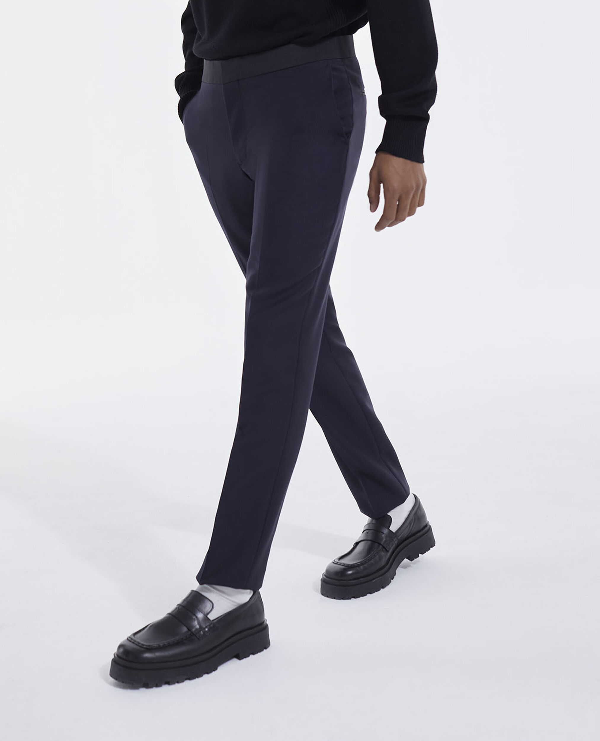 Midnight blue wool suit pants with creases | The Kooples