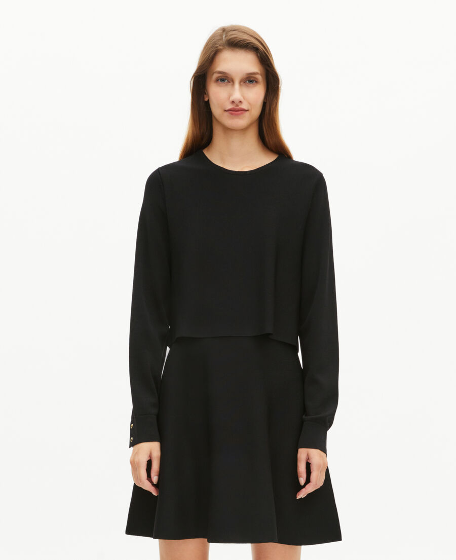 The Kooples WOMEN BLACK short trompe l'oeil dress in black mesh