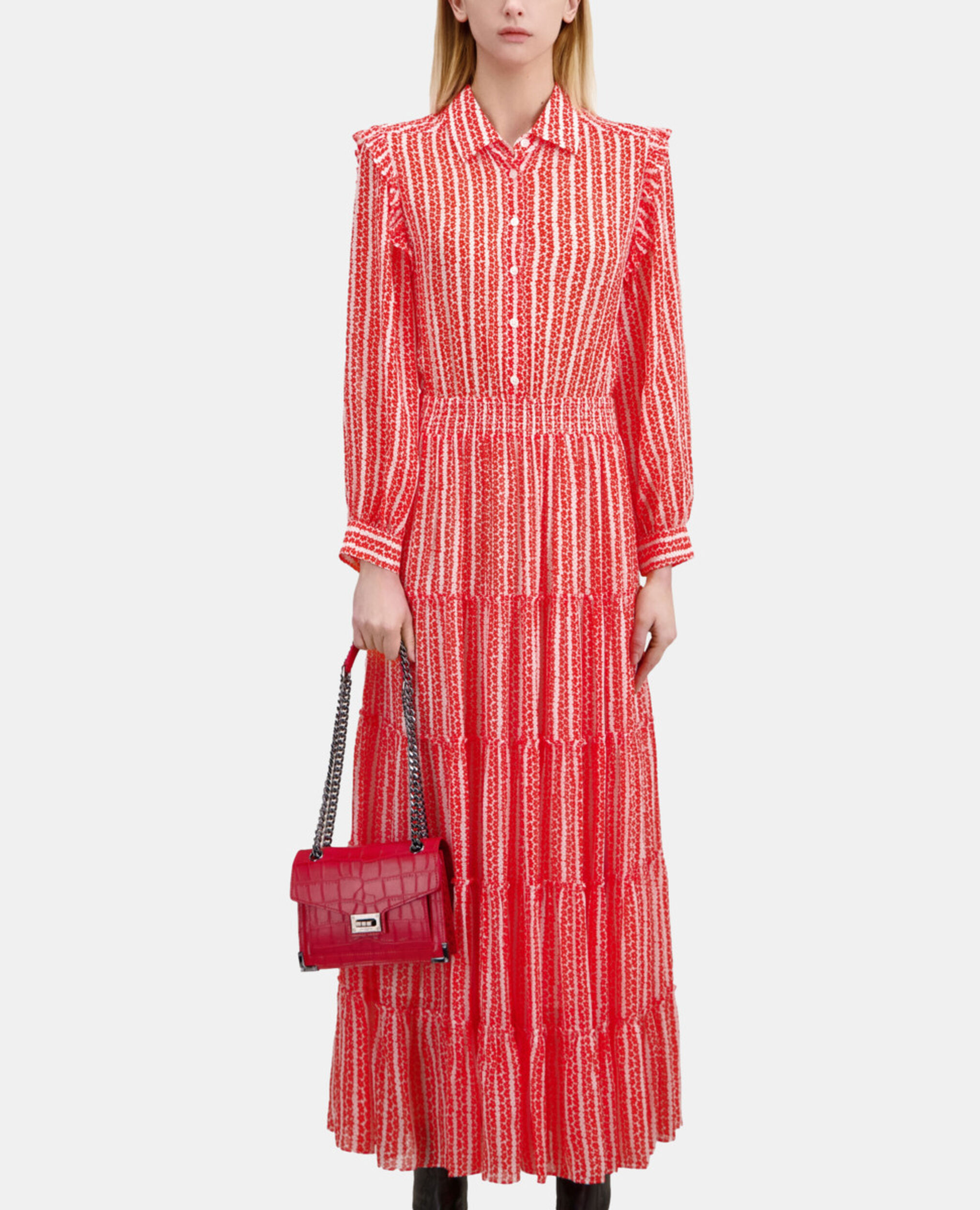 Vestido largo estampado volantes, RED WHITE, hi-res image number null