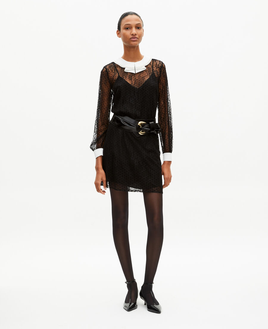 The Kooples F BLACK short dress in black plumetis lace and rhinestones