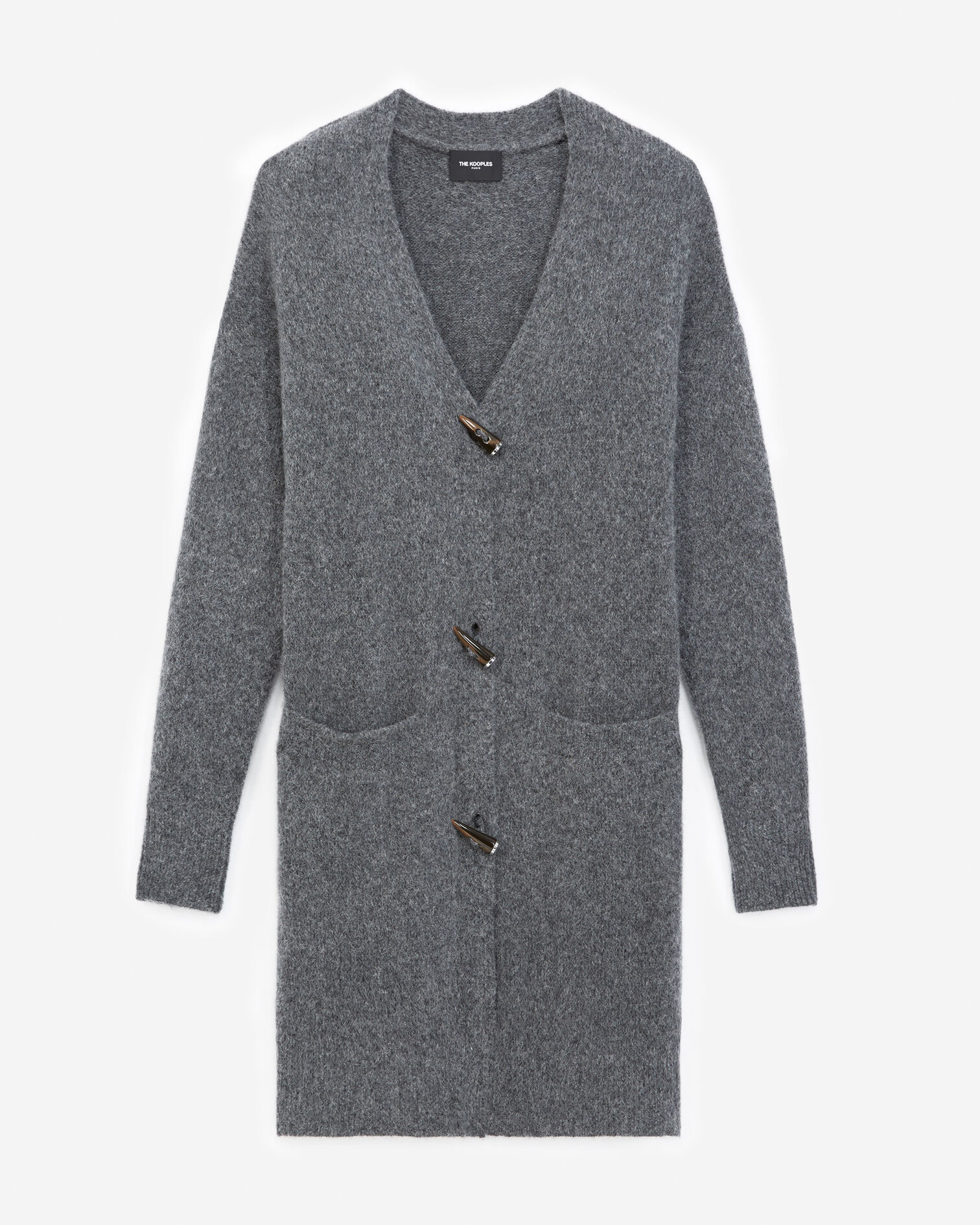 Long dark gray wool and alpaca cardigan, DARK GREY, hi-res image number null