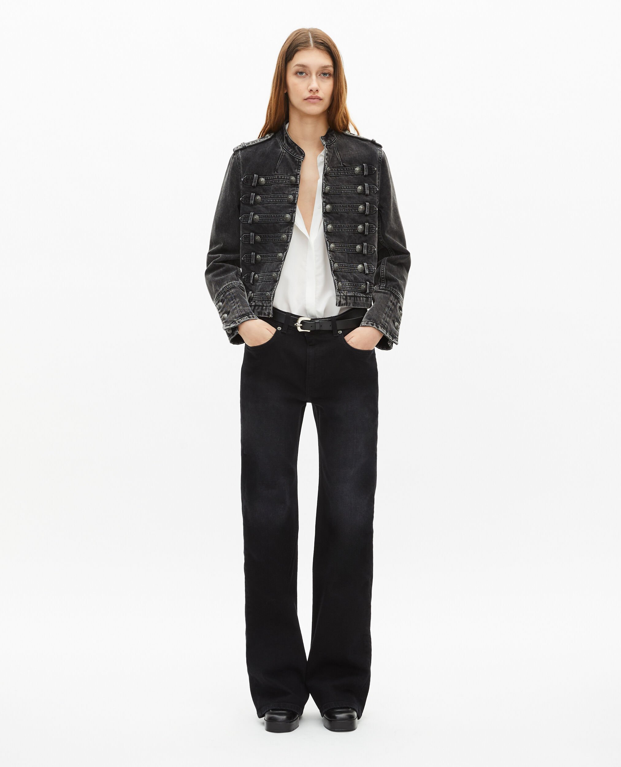 Veste style officier en denim grise, BLACK WASHED, hi-res image number null