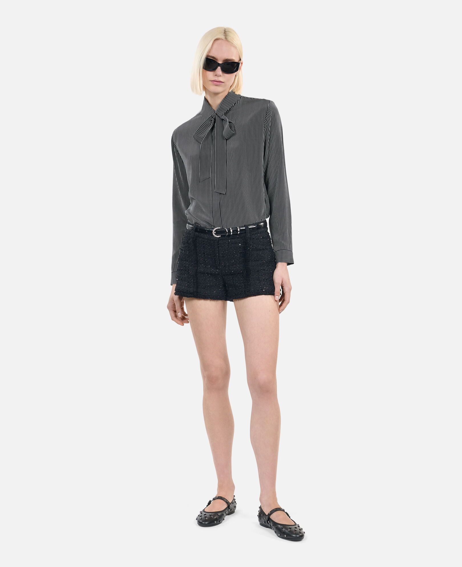 The Kooples WOMEN BLACK WHITE striped silk shirt