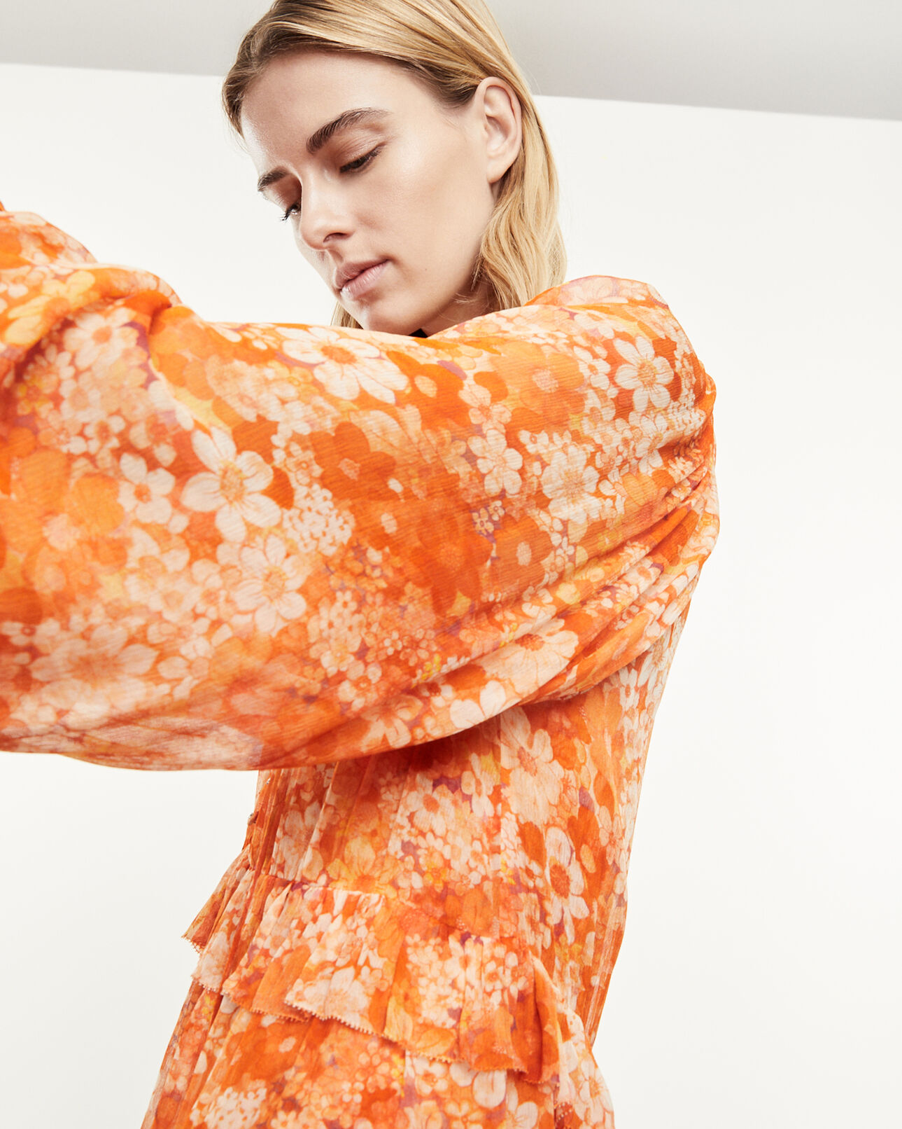 The Kooples FEMME ORANGE robe courte orange à imprimé fleuri