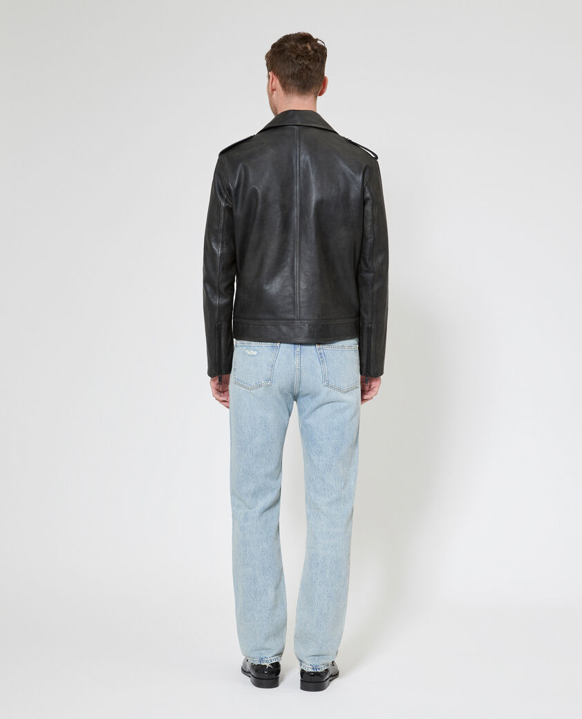 The Kooples MEN BLACK black leather button-down jacket