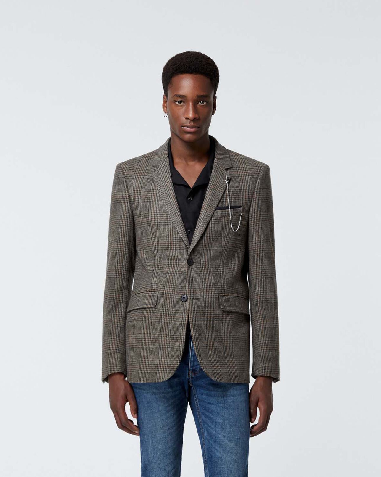 The Kooples MEN BEIGE-BROWN brown formal jacket in wool with check motif