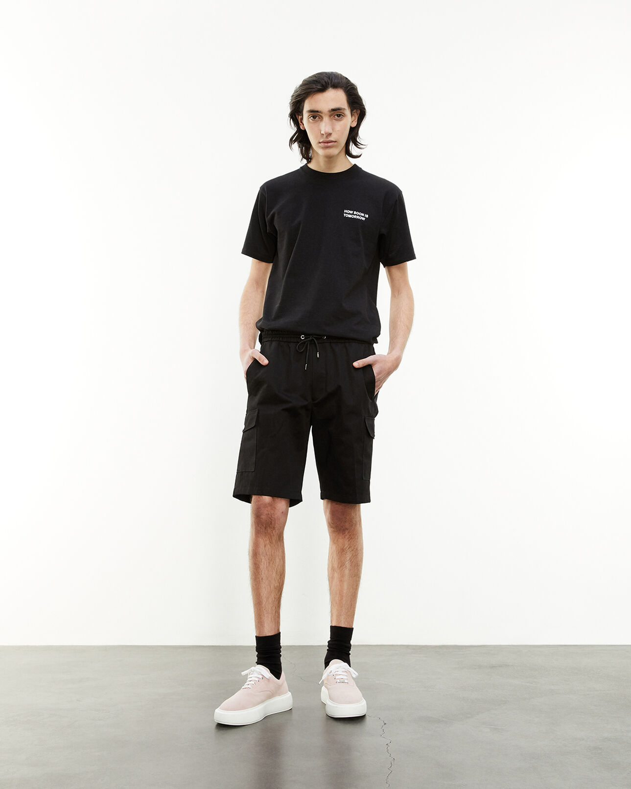 The Kooples MEN BLACK black cotton shorts with side pockets