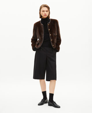 The Kooples FEMME CHOCOLATE blouson effet fourrure avec détails de cuir marron