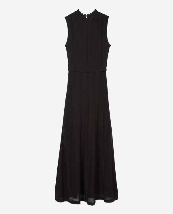 The Kooples FEMME BLACK robe longue en maille ajourée noire
