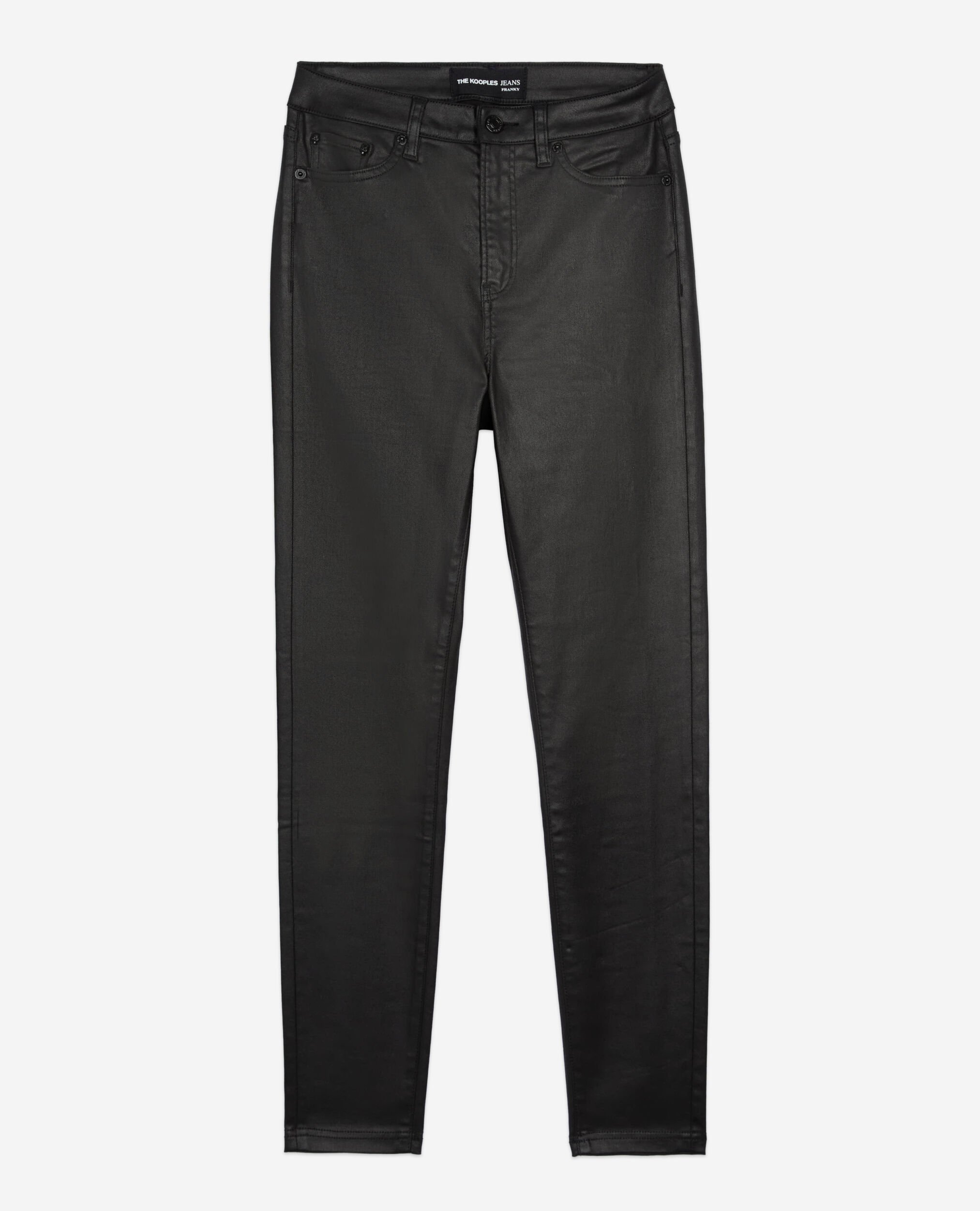 Schwarze Slim-Jeans in Lederoptik, BLACK, hi-res image number null