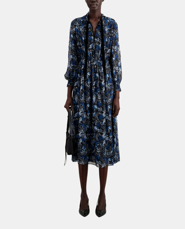 long printed dress with pleating